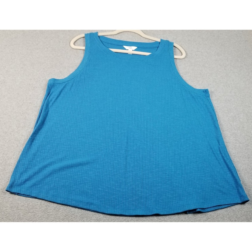 Time and Tru Tank Top Womens XL Blue Ribbed Knit Casual Sleeveless Scoop Neck